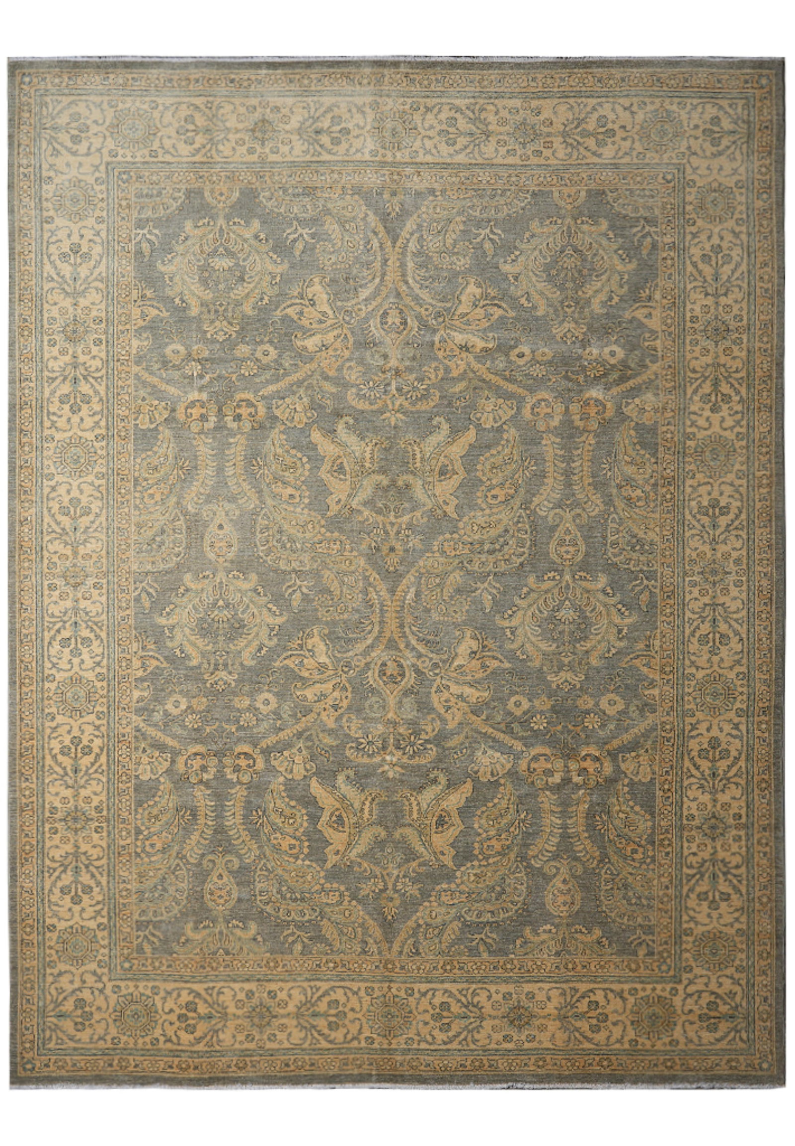 Handmade Chobi Peshawar Zigler Wool Rug 110 x 142 Slate Gray Area: Handmade Chobi Peshawar Zigler Wool Rug 110 x 142 Slate Gray Area Free continental US Shipping This handmade Chobi Peshawar Zigler area rug features a classic design with intricate floral motifs and m