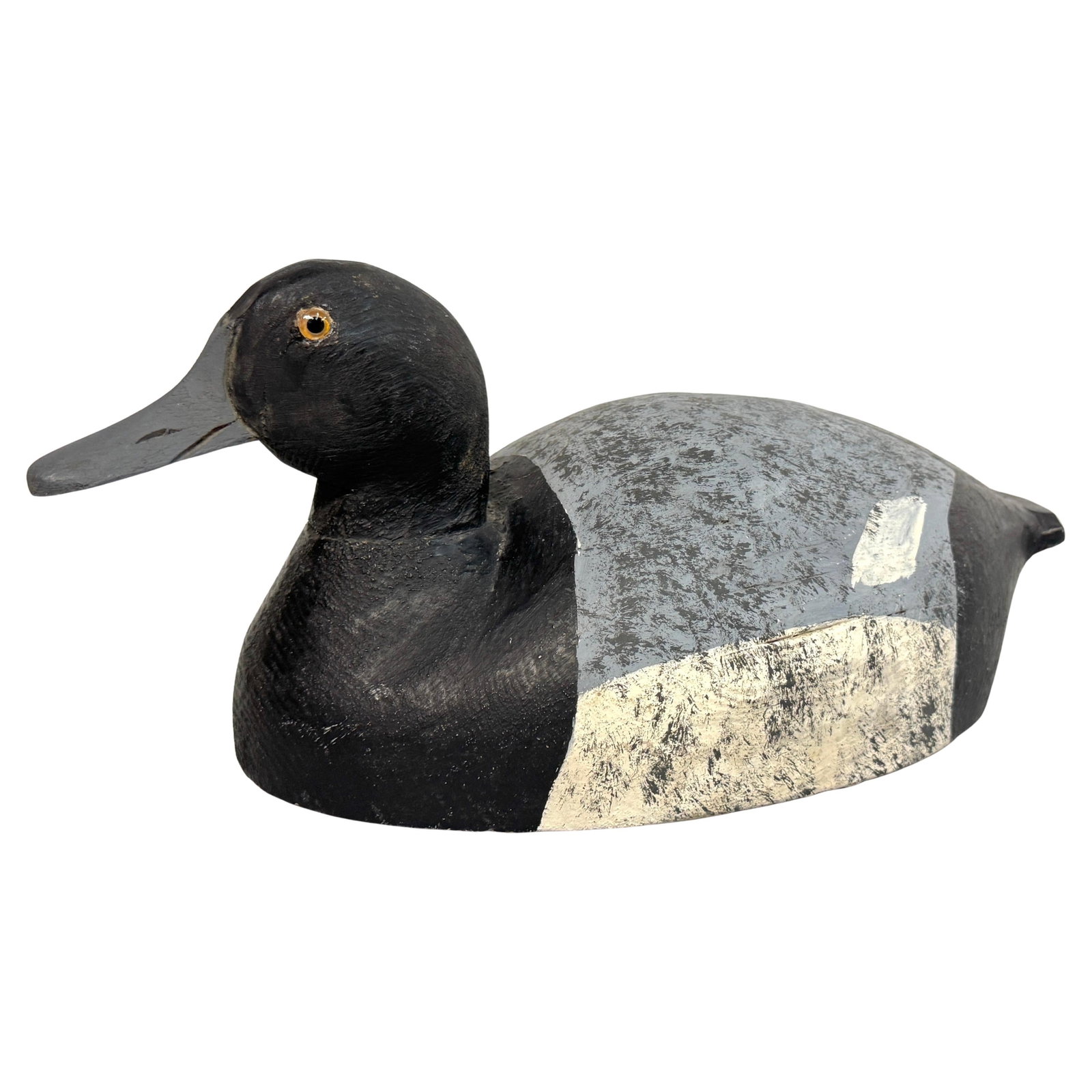 American Folk Art Hunting Decoy 'Patches' with Glass Eyes and Metal Latch: American Folk Art Hunting Decoy 'Patches' with Glass Eyes and Metal Latch Introducing 'Patches,' an exquisite American hunting decoy that exemplifies early 20th-century folk art craftsmanship. This ha