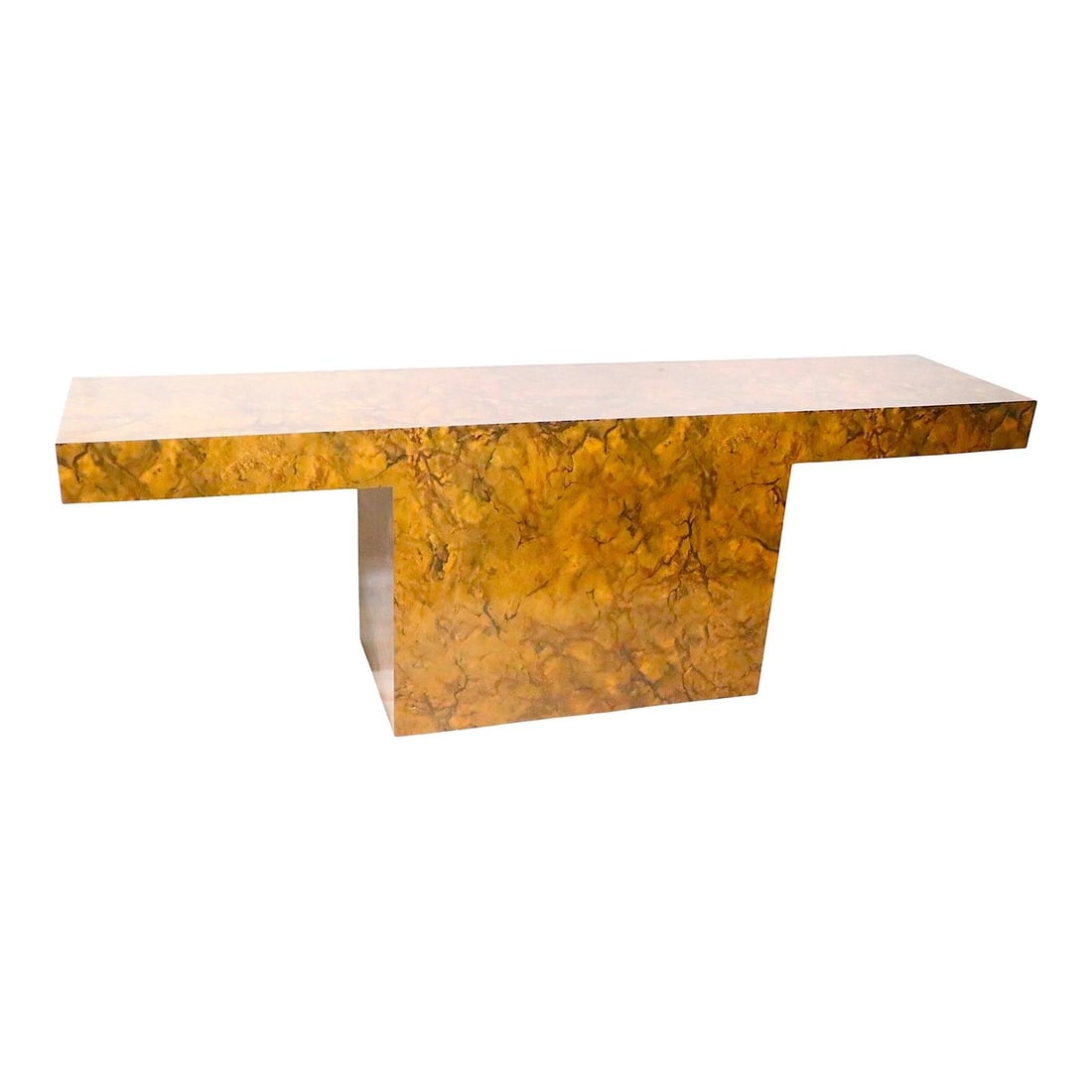 1970s Brown Formica Console Table with Faux Burl Veneer (1 of 10)