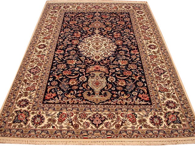 Persian Esfahan Rug 5 x 7.9 Wool and Silk on Silk 500 KPSI: Persian Esfahan Rug 5 x 7.9 Wool and Silk on Silk 500 KPSI Free continental US Shipping This authentic Persian Esfahan rug is a hand-knotted piece crafted from premium "kork" wool and natural silk on 
