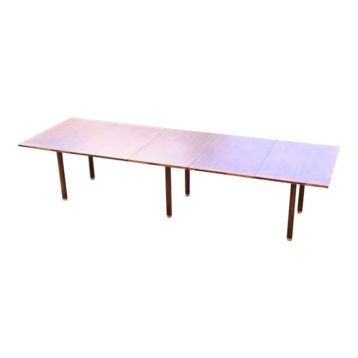1960s Dunbar Walnut Dining Table Seats 14 Brass Capped Feet Mid Century Modern (1 of 9)