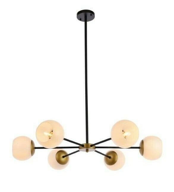 Briggs 6 Light Brass Black Pendant Chandelier White Glass Shades (1 of 8)
