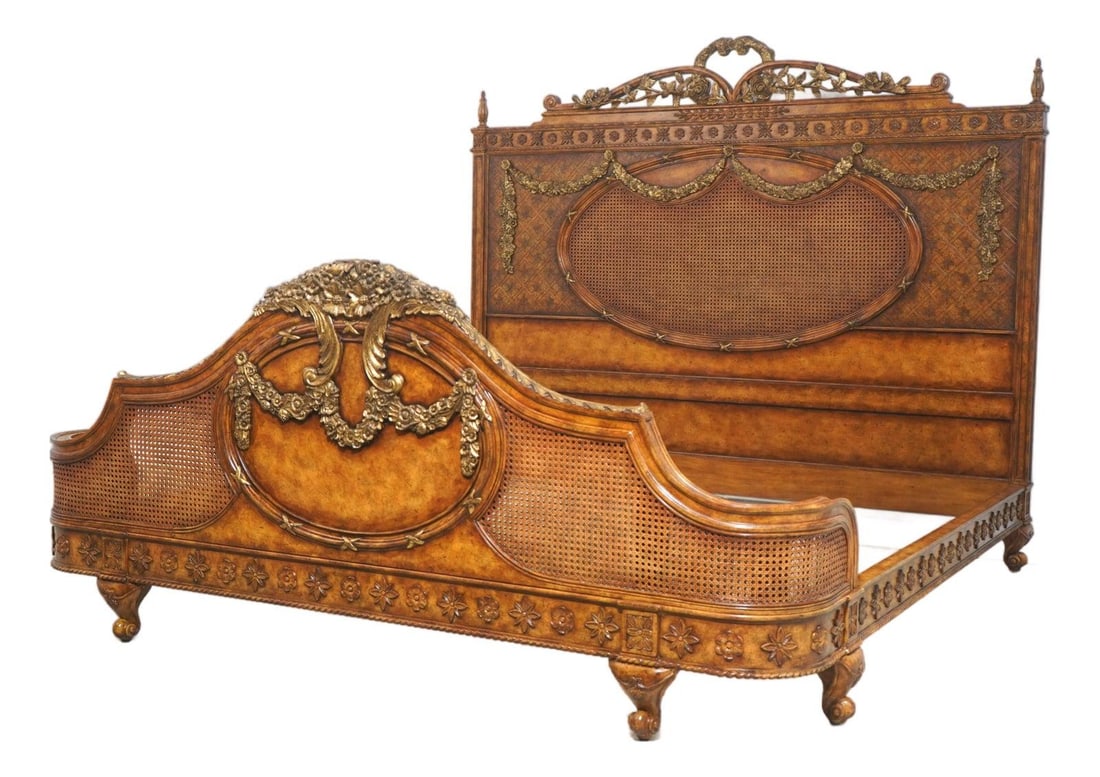 King Size Cane Bed by Maitland Smith with Leather Panel (1 of 10)