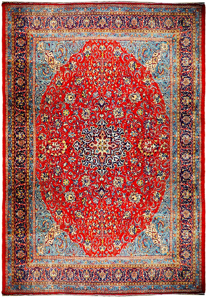 Handmade Semi Antique Persian Sarouk Rug 9'9 x 12'10 Red Orange Wool (1 of 6)
