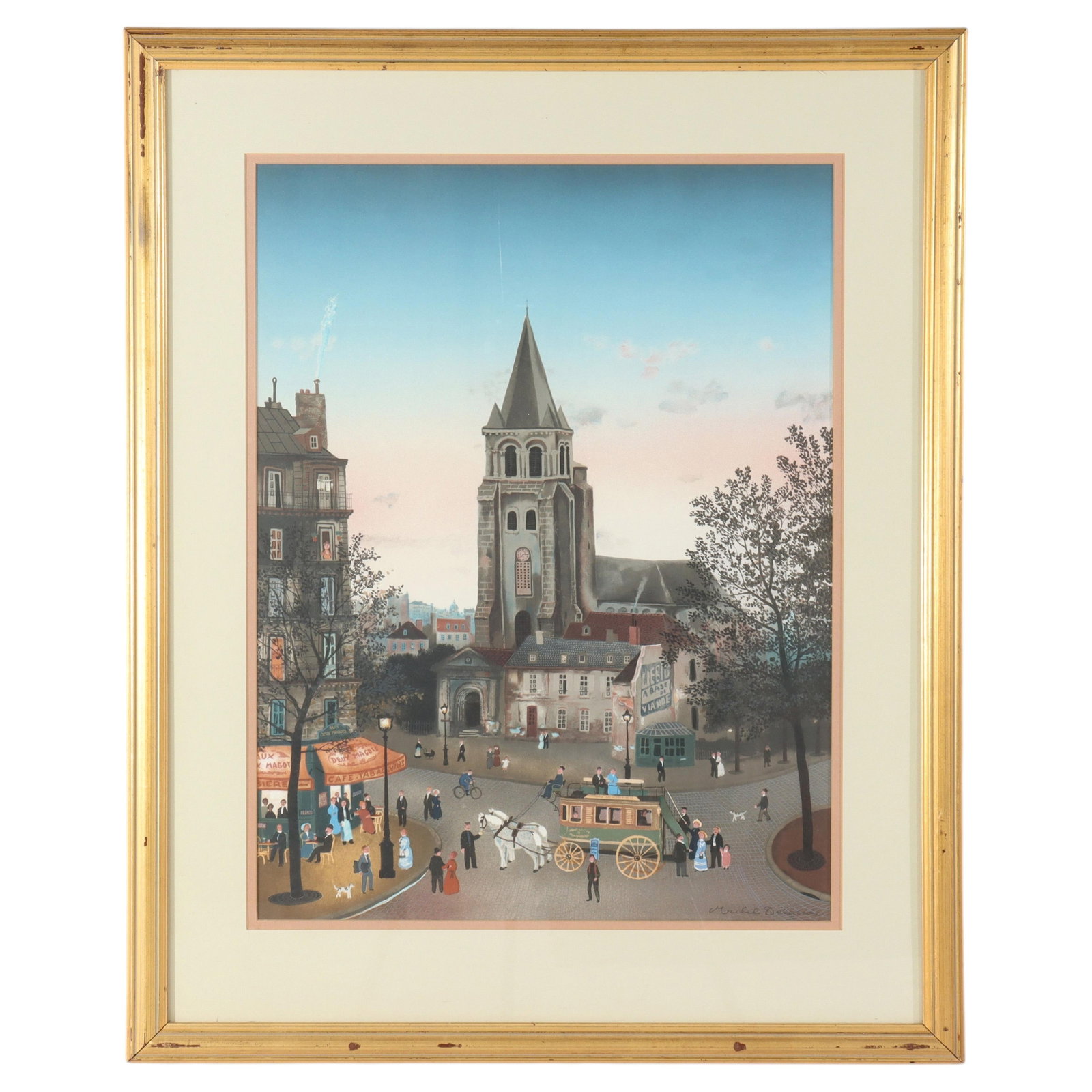 Michel Delacroix Signed Paris Cafe Scene Print in Giltwood Frame 20th Century (1 of 12)
