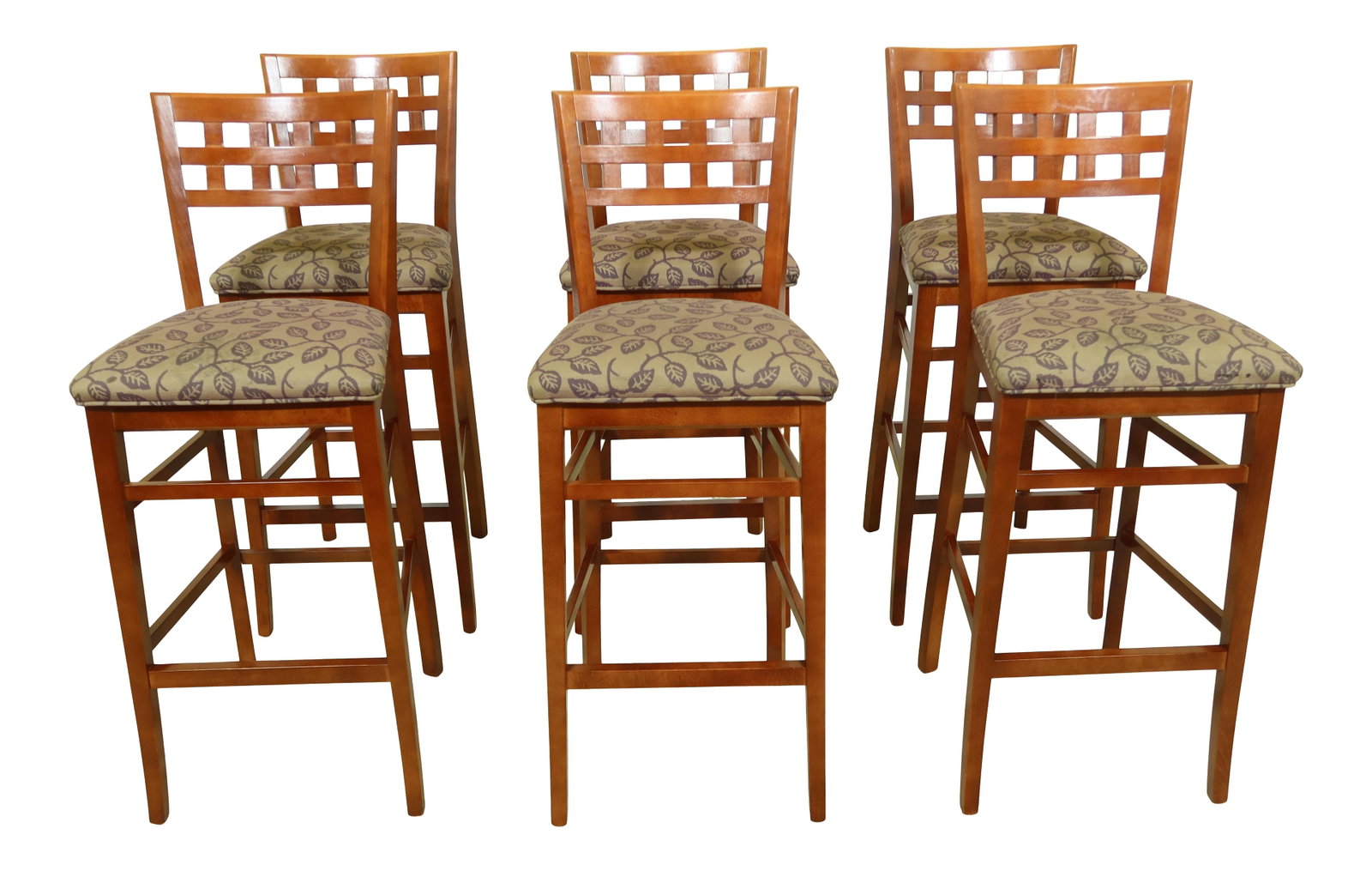 Set of 6 Cherry Finish Modern Bar Stools 31.5 Seat Height (1 of 10)