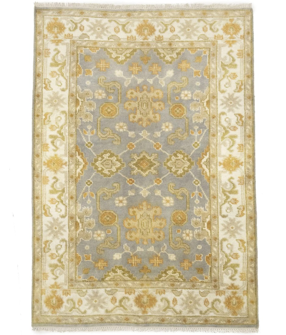 Handmade Oushak Chobi Floral Rug Wool 4'2 x 5'10 Modern Design (1 of 14)