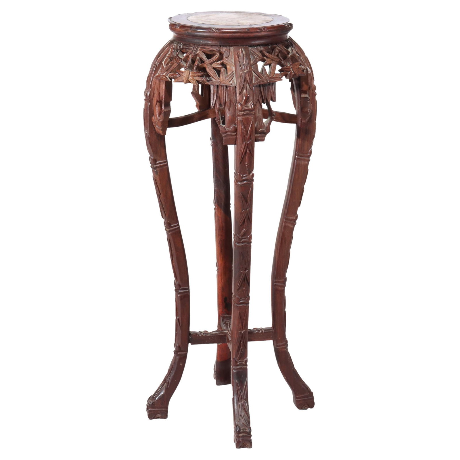 Antique Chinese Hardwood Table with Marble Top and Bamboo Carvings c1920 (1 of 9)