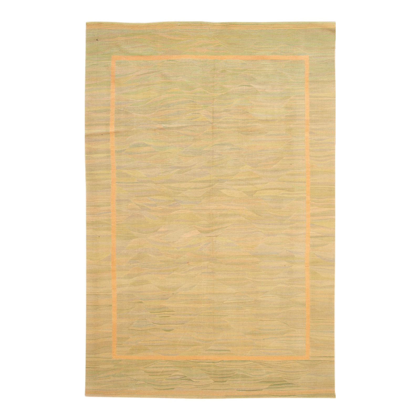 Handmade 2010s Modern Kilim Wool Rug Beige Green Design: Handmade 2010s Modern Kilim Wool Rug Beige Green Design Enhance your living space with this exquisite 2010s Modern Flatweave Kilim Wool Rug, meticulously handmade to reflect contemporary design sensib