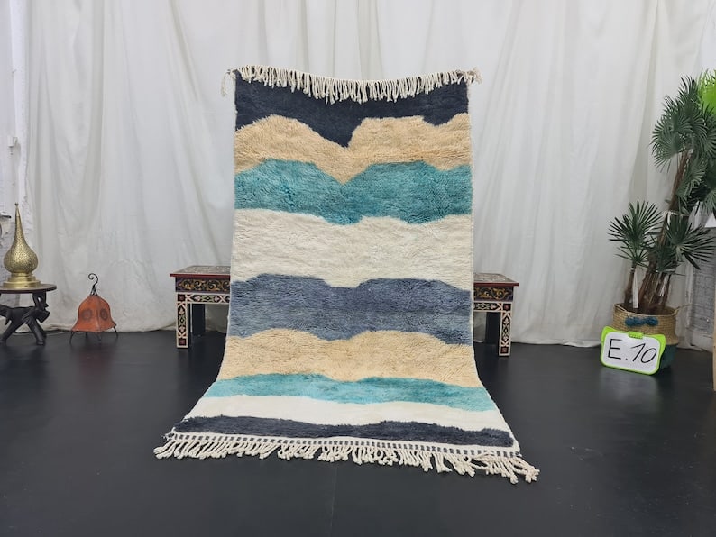 Elegant Handmade Moroccan Rug 100% Sheep Wool 6.56 x 3.28 Feet: Elegant Handmade Moroccan Rug 100% Sheep Wool 6.56 x 3.28 Feet Enhance your space with this Elegant Authentic Soft Handmade Rug, meticulously handwoven in the Atlas Mountains by skilled local Berber w