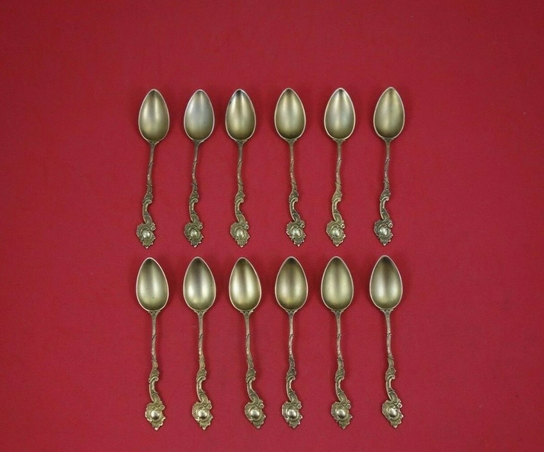 Rococo .800 Silver Coffee Spoon Set of 12 with Vermeil Finish 4.5" (1 of 1)