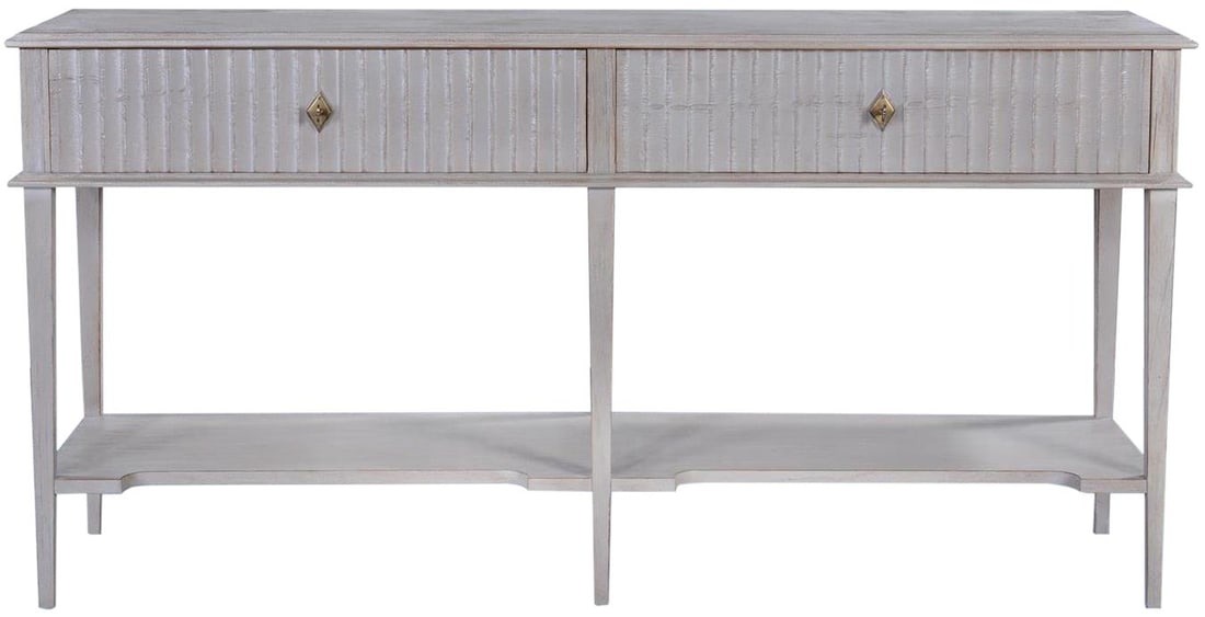 Transitional Gray Wood Console Table with Soft-Closing Drawers: Transitional Gray Wood Console Table with Soft-Closing Drawers Enhance your living space with this Chic Gray Wood Console, featuring a transitional style that seamlessly blends with various decor them