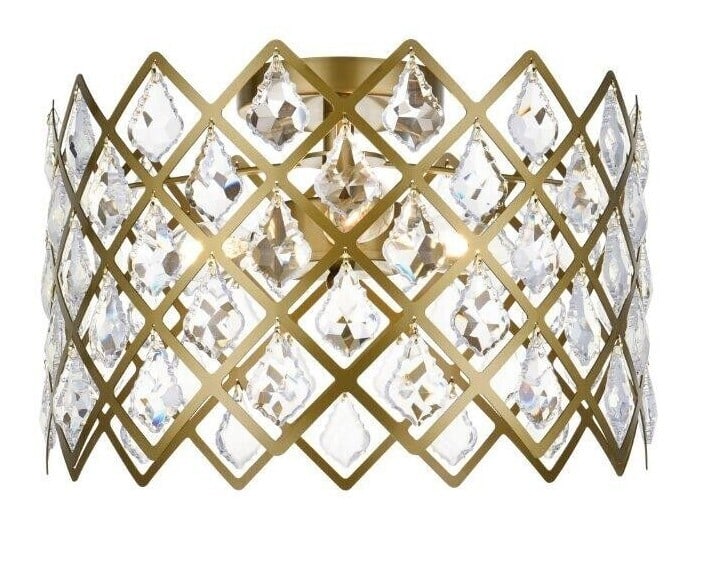 Lyla Brass Crystal 3 Light Flush Mount Chandelier 13 inch (1 of 9)