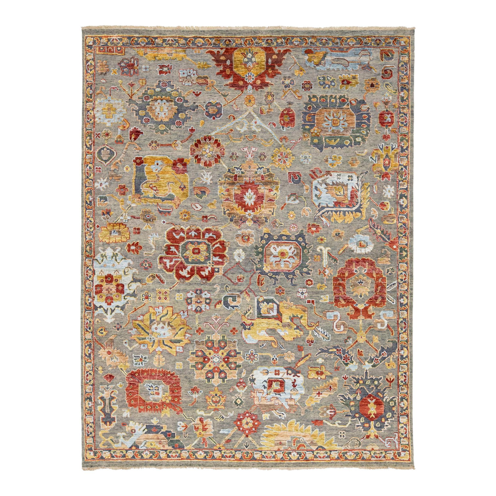 Handmade Gray Floral Wool Rug 8' x 10' Artisan Collection: Handmade Gray Floral Wool Rug 8' x 10' Artisan Collection Transform your living space with this exquisite Artisan Collection Handmade Indian Rug, crafted from a luxurious blend of wool and silk. This 