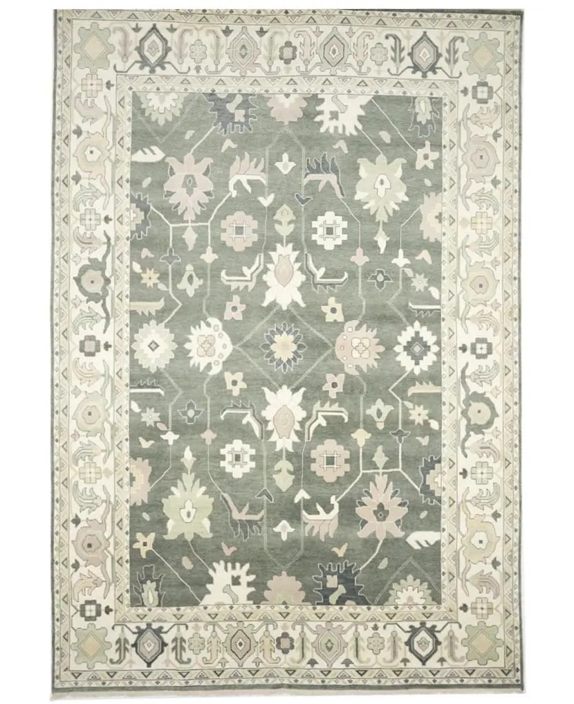 Hand-Knotted 12x18 ft Oushak Floral Wool Rug Modern Design: Hand-Knotted 12x18 ft Oushak Floral Wool Rug Modern Design Enhance your living space with this exquisite Hand-Knotted Extra Large Oushak Oriental Rug. Measuring 12'0" x 17'10" with a beautiful floral 