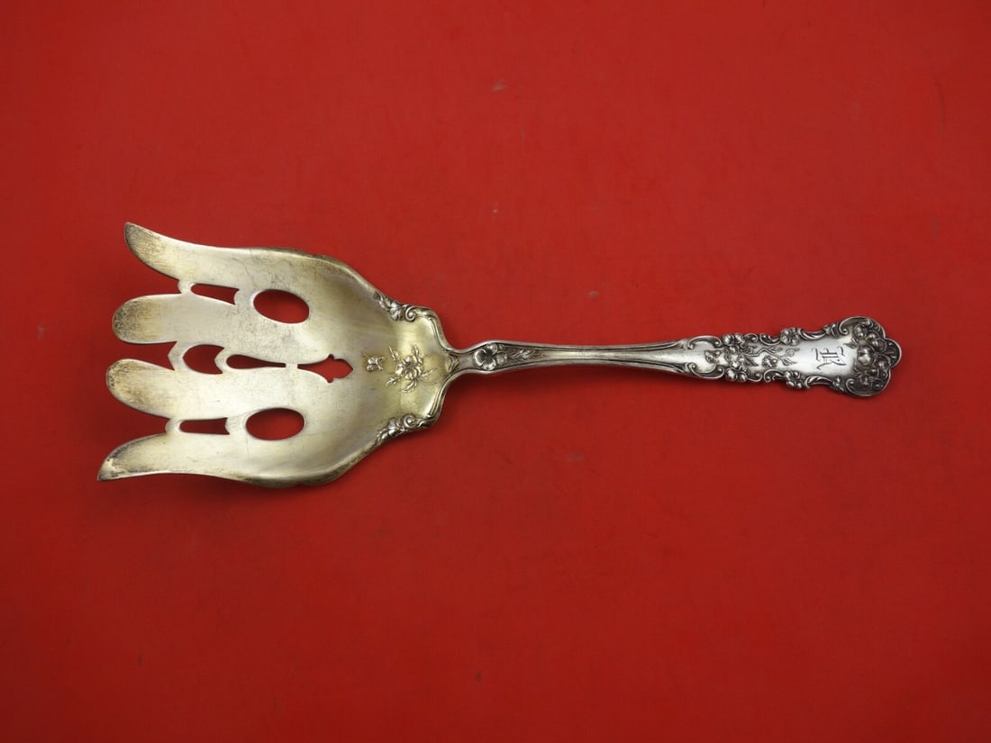 International Sterling Silver Pansy Pattern Gold-Washed Asparagus Fork 9" (1 of 2)