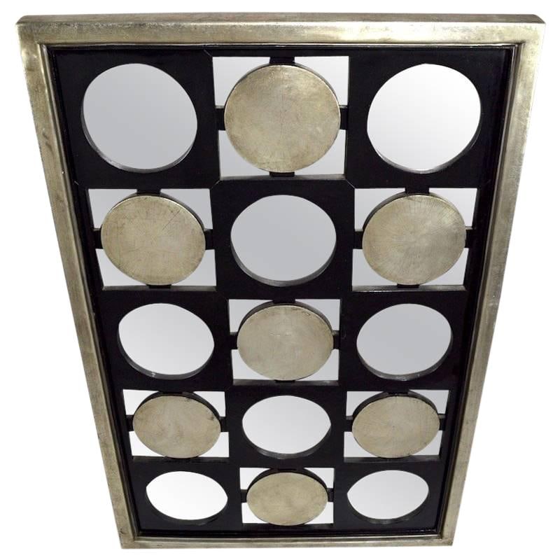 Mod Op Art Checkerboard Mirror Black Silver 30 x 47.5 in: Mod Op Art Checkerboard Mirror Black Silver 30 x 47.5 in This striking Mod Op Art mirror features a unique checkerboard design created by alternating black and silver circles and dots with reflective 