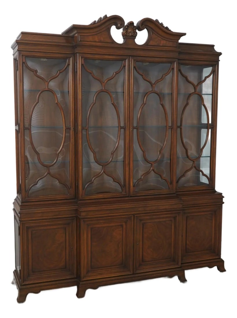 Karges Walnut Georgian Breakfront 2 Piece Convex Glass Cabinet (1 of 10)