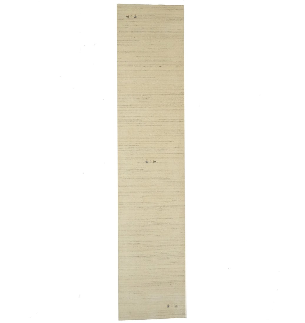 Handmade Wool Gabbeh Runner 12'0 x 2'6 Oatmeal Modern Hallway Rug: Handmade Wool Gabbeh Runner 12'0 x 2'6 Oatmeal Modern Hallway Rug This handmade runner rug features a modern pictorial pattern in an oatmeal color, crafted from wool using a hand-loomed technique. Des