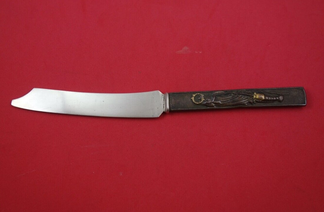 Japanese Kozuka Fish Knife Silver Mixed Metals Gilt Lobster 8 3 8: Japanese Kozuka Fish Knife Silver Mixed Metals Gilt Lobster 8 3 8 This Japanese Kozuka fish knife features a mixed metals design with a Japanese motif. The handle is crafted from bronze and is adorned