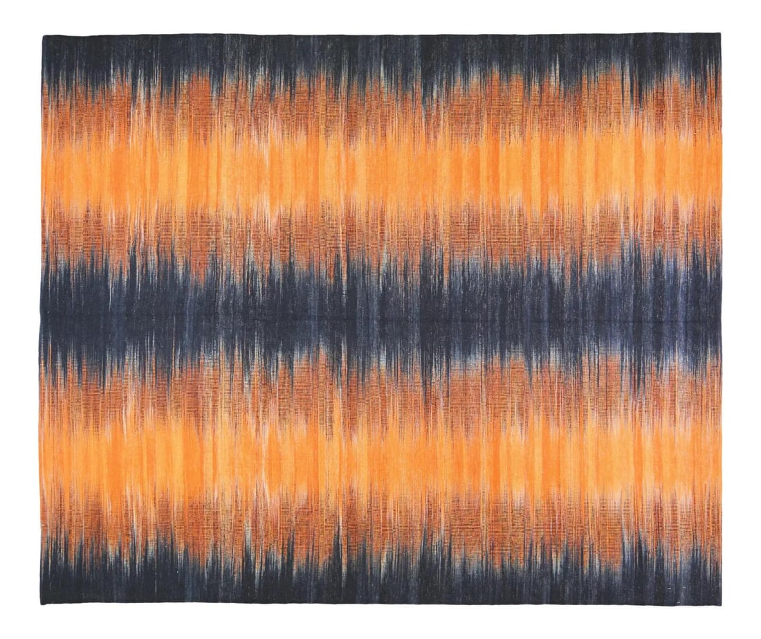 Mazandaran Geometric Tribal Kilim Rug in Organic Wool 8'2" x 9'9": Mazandaran Geometric Tribal Kilim Rug in Organic Wool 8'2" x 9'9" This vintage Mazandaran kilim is a handwoven tribal rug crafted from organic wool and features natural colors with a geometric pattern
