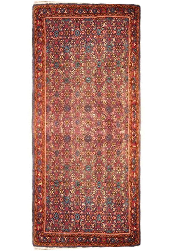 Handwoven 4' x 9.6' Antique Red Persian Hamadan Runner Rug: Handwoven 4' x 9.6' Antique Red Persian Hamadan Runner Rug Free continental US Shipping Elevate your living space with this stunning handcrafted Semi-Antique Red Persian Hamadan Runner Rug. Measuring 