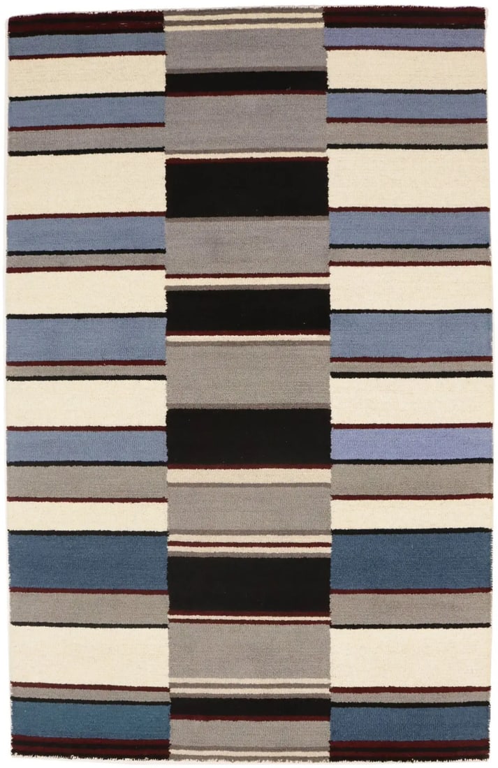 Multicolored Wool Hand-Tufted Modern Area Rug 5'0 x 8'0 Striped Pattern: Multicolored Wool Hand-Tufted Modern Area Rug 5'0 x 8'0 Striped Pattern This hand-tufted modern area rug features a plush, high-pile design with multicolored stripes, making it a stylish addition to a