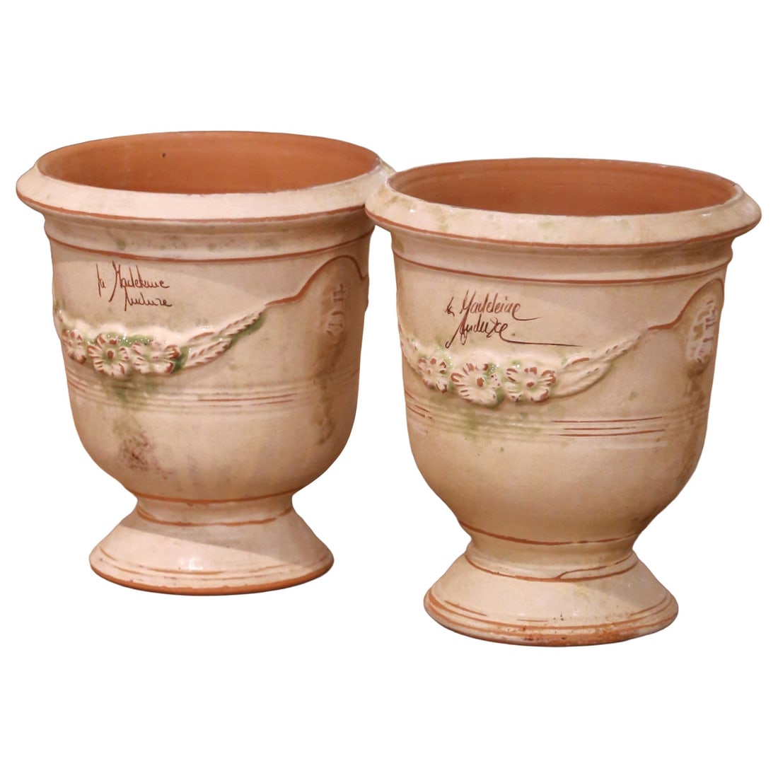 Set of 2 glazed terracotta Anduze planters from France signed La Madeleine (1 of 8)