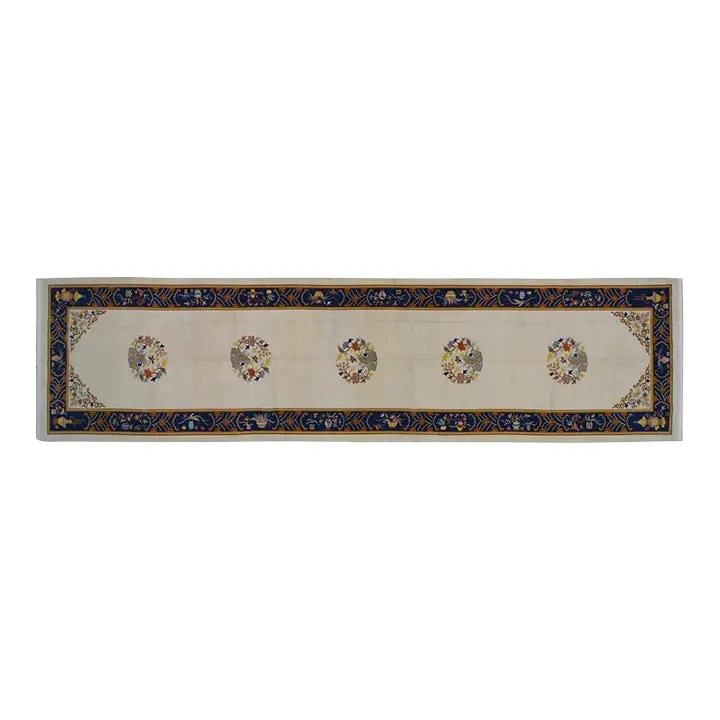 Hand-Knotted Wool Chinese Art Deco Rug Almond 4'8 x 18'9": Hand-Knotted Wool Chinese Art Deco Rug Almond 4'8 x 18'9" This vintage Chinese Art Deco rug is hand-knotted from wool using traditional techniques. Its blend of timeless craftsmanship and contemporary