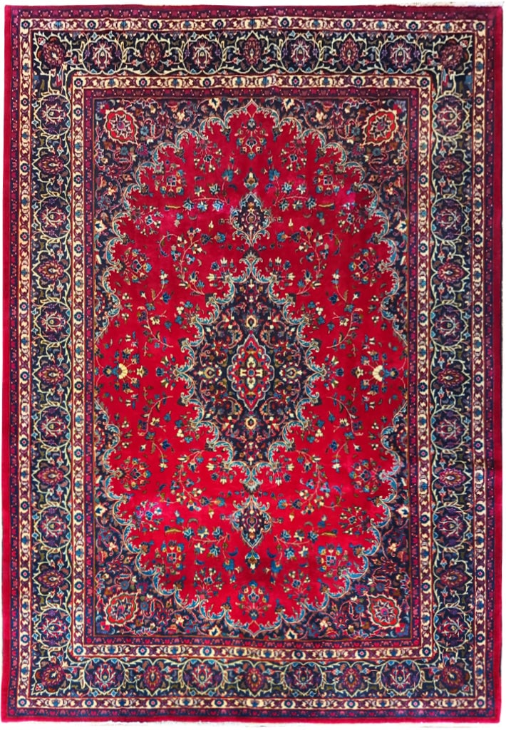 Persian Mashad Tabriz 8.8 x 11.6 Wool Area Rug Handmade in Iran: Persian Mashad Tabriz 8.8 x 11.6 Wool Area Rug Handmade in Iran Free continental US Shipping Discover the exquisite craftsmanship of the 8.8 x 11.6 Persian Mashad Tabriz Wool Rug, a breathtaking repre