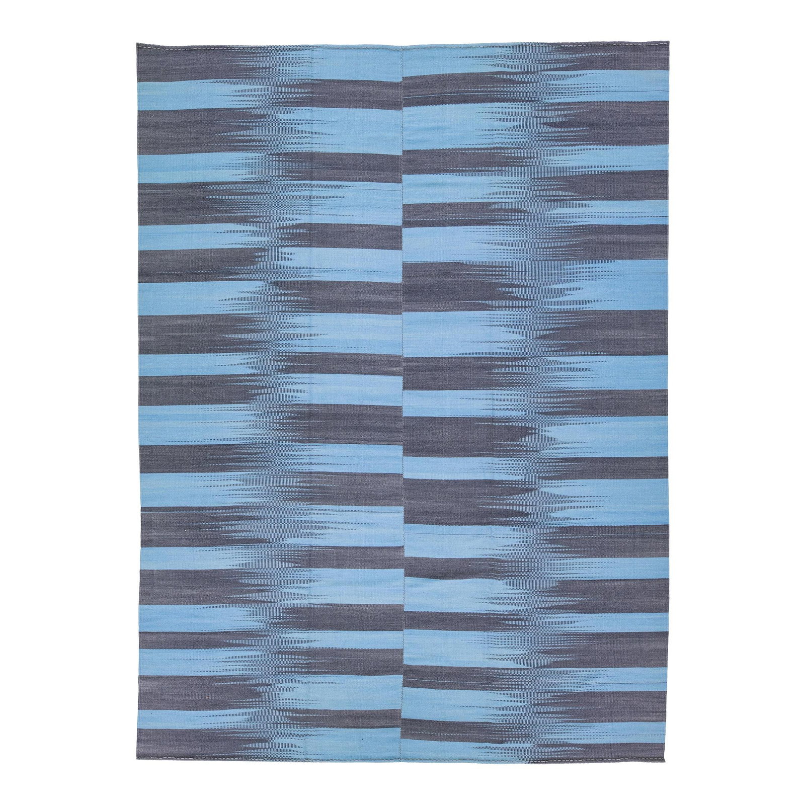 Modern Turkish Kilim Wool Rug Blue Abstract Design 9'10 x 13'4: Modern Turkish Kilim Wool Rug Blue Abstract Design 9'10 x 13'4 Elevate your living space with this stunning contemporary Kilim flatweave wool rug. Featuring a light blue color field, this Turkish rug 