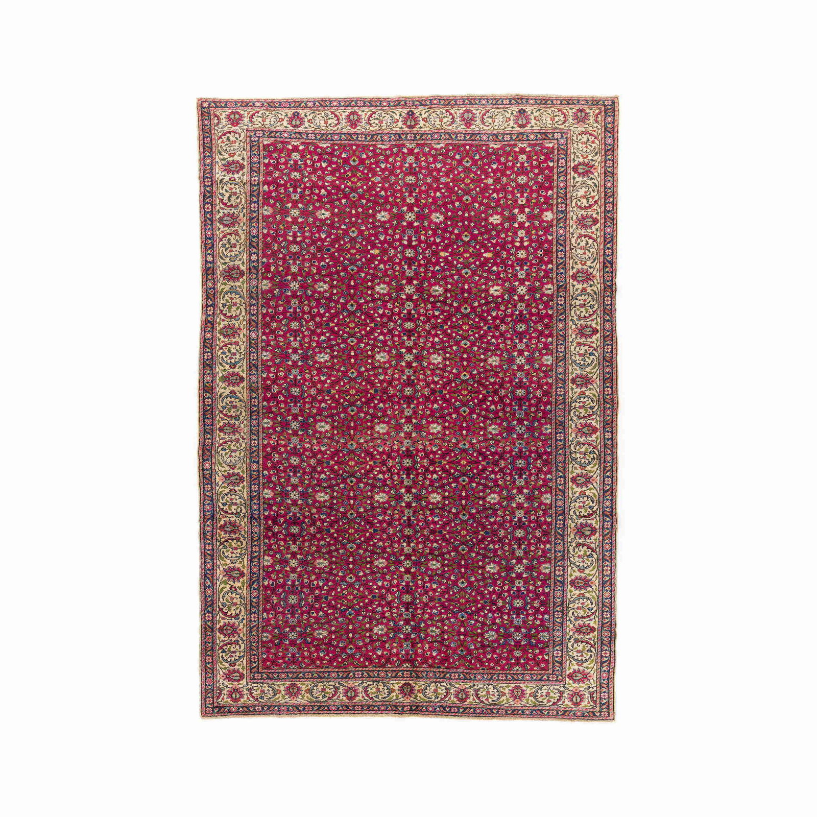 Handmade Kayseri Wool Carpet 76.8 x 114.2 Inches: Handmade Kayseri Wool Carpet 76.8 x 114.2 Inches Experience the artistry of traditional craftsmanship with this authentic handmade Kayseri carpet, expertly woven from wool on cotton. This stunning