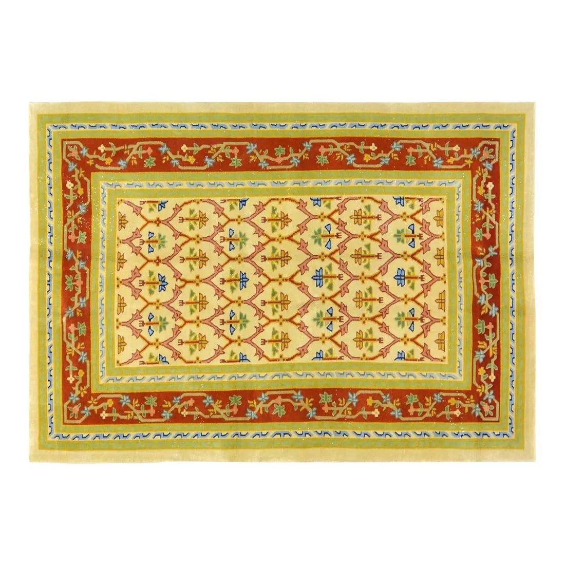 Hand-Knotted Wool Chinese Art Deco Area Rug 5'10" x 8'8": Hand-Knotted Wool Chinese Art Deco Area Rug 5'10" x 8'8" This vintage Chinese Art Deco rug is hand-knotted from wool using traditional techniques, offering durability, softness, and a rich texture. It