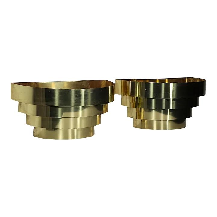 Chic Pair of Art Deco Revival Brass Sconces 1980s Hollywood Regency Style (1 of 10)
