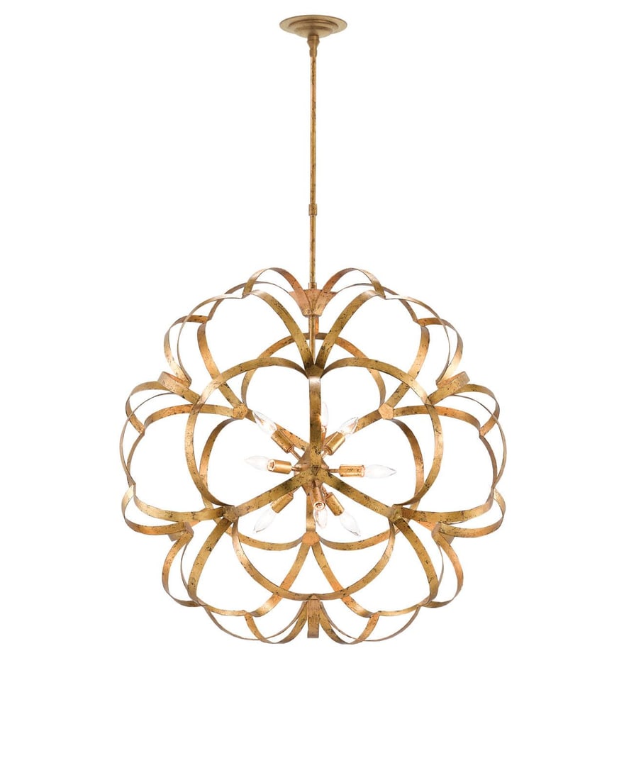 Currey Sappho Orb Chandelier Gold Leaf 39in Height 9 Bulb Candelabra: Currey Sappho Orb Chandelier Gold Leaf 39in Height 9 Bulb Candelabra Illuminate your space with the Luxurious Sappho Orb Chandelier, a stunning piece that combines elegance and functionality. This cha