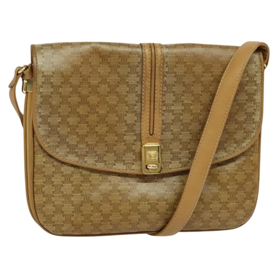 Celine Vintage Macadam Shoulder Bag Beige Canvas Leather: Celine Vintage Macadam Shoulder Bag Beige Canvas Leather This Celine Vintage Macadam shoulder bag features a classic beige canvas exterior with leather accents. Designed for unisex use, the bag offers