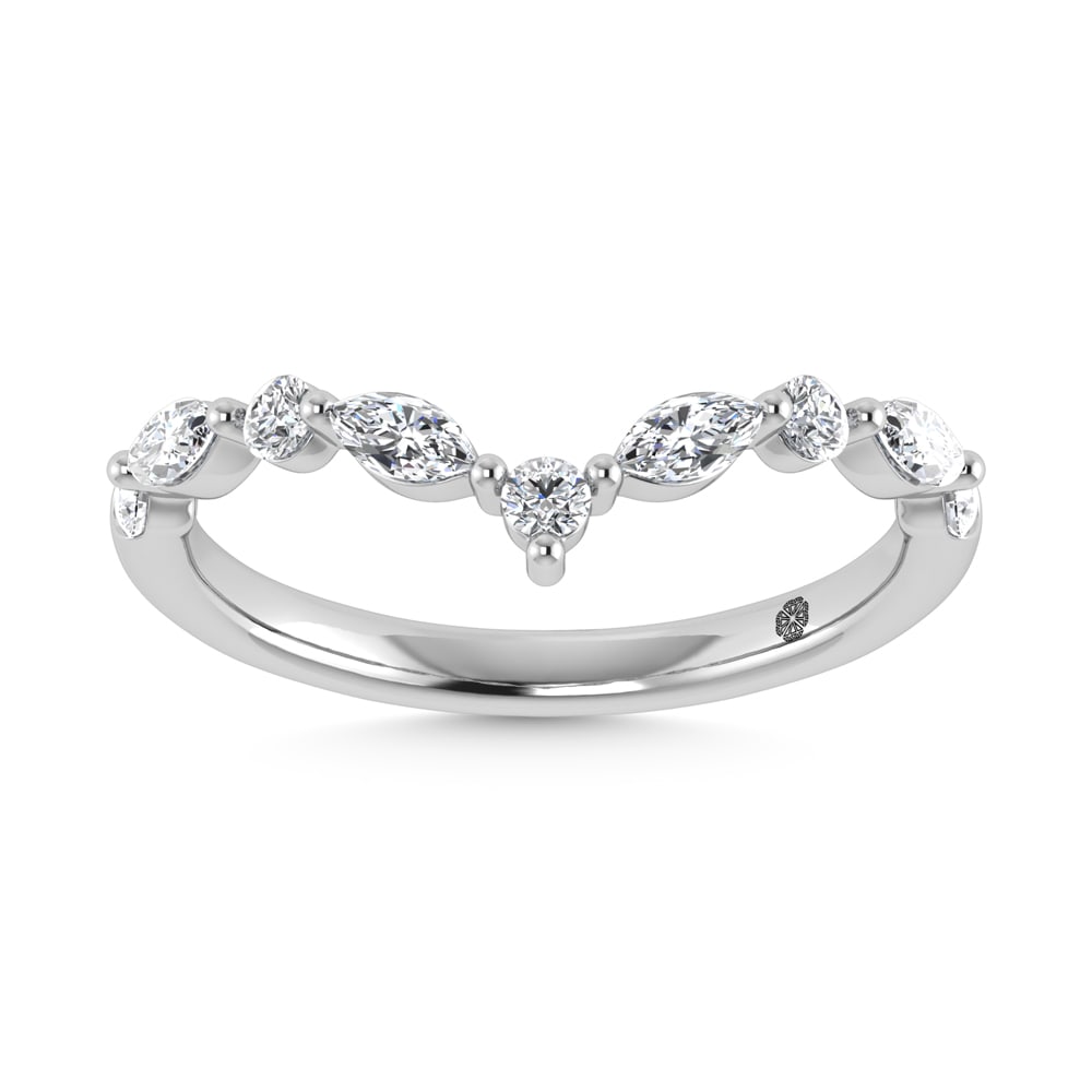 14K White Gold Lab Grown Diamond 1/2 Ct.Tw. Round and Marquse Chevron Band: 14K White Gold Lab Grown Diamond 1/2 Ct.Tw. Round and Marquse Chevron Band Experience modern elegance with our 14K White Gold Chevron Band, featuring 1/2 Ct.Tw. lab-grown diamonds in a dazzling mix of