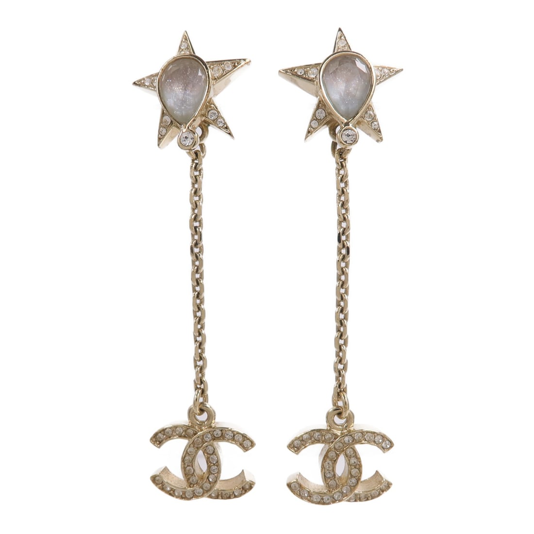 CHANEL Gold CC Pierced Earrings (1 of 8)