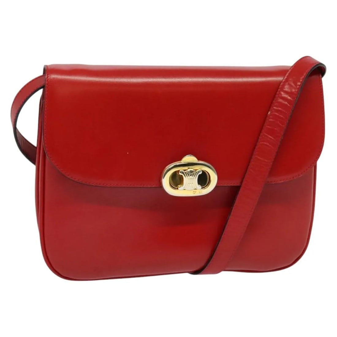 Red Leather Shoulder Bag Celine Triomphe Vintage 23cm x 15cm x 2.5cm: Red Leather Shoulder Bag Celine Triomphe Vintage 23cm x 15cm x 2.5cm This vintage Celine Triomphe shoulder bag is crafted from red leather and designed for women. Featuring a compact silhouette, it of