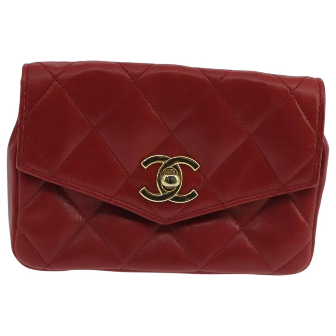 Chanel Vintage CC Flap Waist Bag Red Leather: Chanel Vintage CC Flap Waist Bag Red Leather Vintage Chanel CC Flap Waist bag in red leather. This piece is in good overall condition with visible wear, including exterior distortion and rubbing, scra