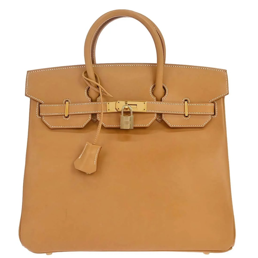Hermes HAC Birkin brown leather bag with gold hardware: Hermes HAC Birkin brown leather bag with gold hardware This Hermes HAC Birkin Bag is crafted from brown Vache natural leather and features gold hardware. Designed for women, the bag offers a neutral t