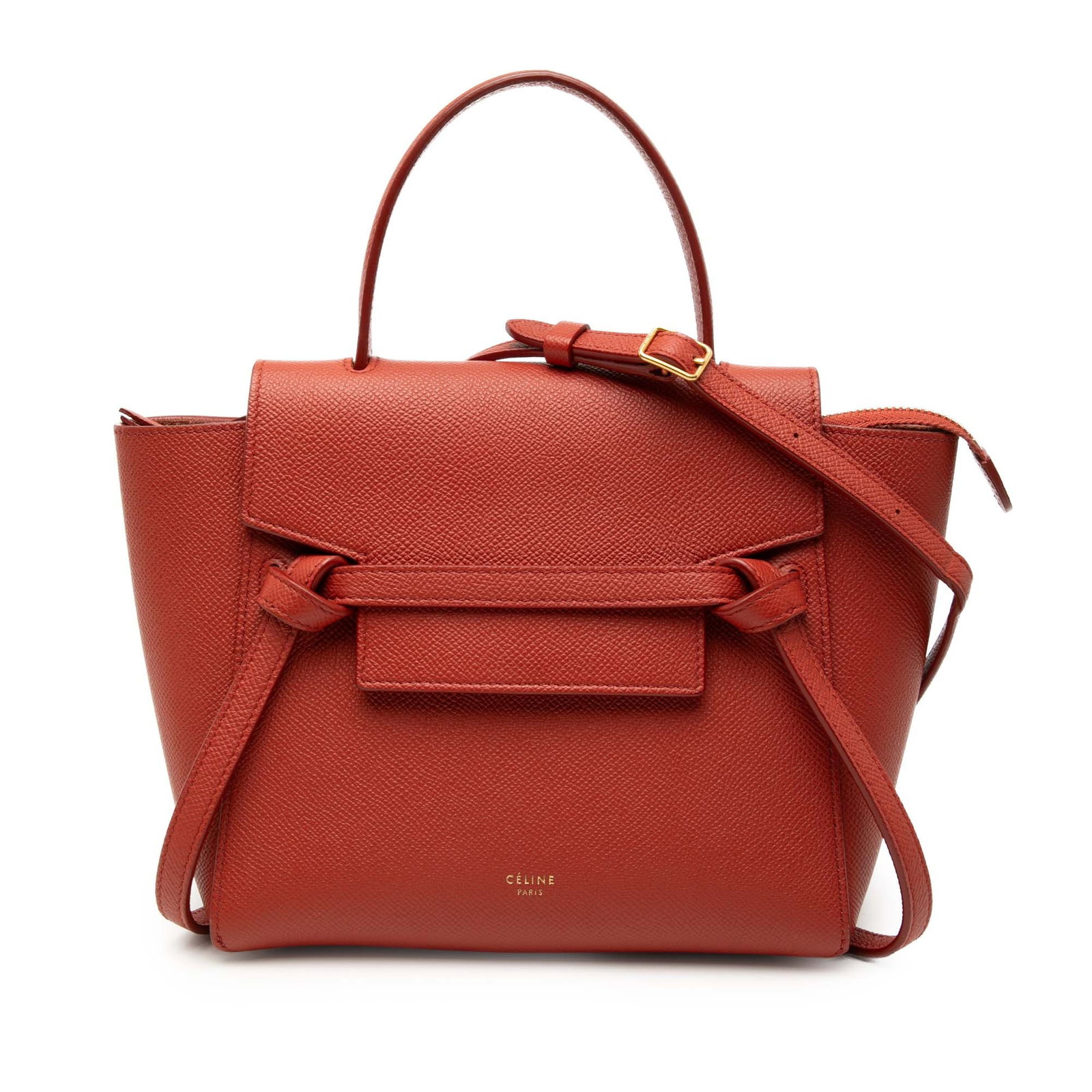 Celine Nano Grained Calfskin Red Belt Bag: Celine Nano Grained Calfskin Red Belt Bag This Celine Nano Grained Calfskin Belt Bag is crafted from leather and features a flat leather handle, a detachable flat leather strap, a front flap with magn
