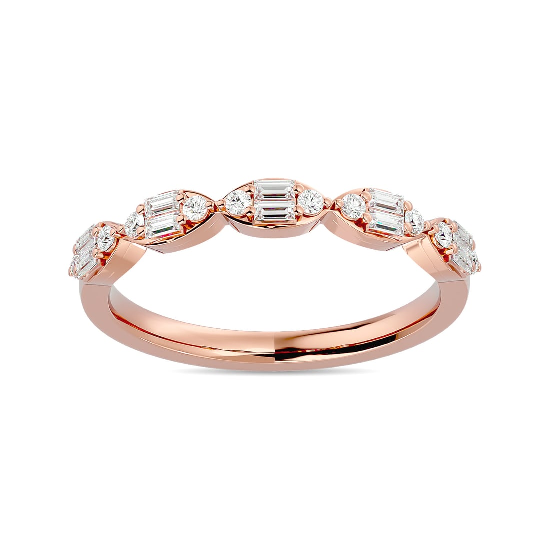 Diamond 1/4 Ct.Tw. Stack Band in 14K Rose Gold: Diamond 1/4 Ct.Tw. Stack Band in 14K Rose Gold 14k Rose Gold Stone Color: G-h Stone Clarity: Si2 Each ring is presented in standard size 6.5. Complimentary resizing is available between sizes 510 (in 