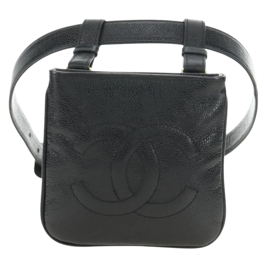Chanel Vintage Timeless Caviar Leather Belt Black: Chanel Vintage Timeless Caviar Leather Belt Black Vintage Timeless Belt in black leather. This item is in good condition with visible wear, including loss of shape on the exterior, rubbing, stains, de