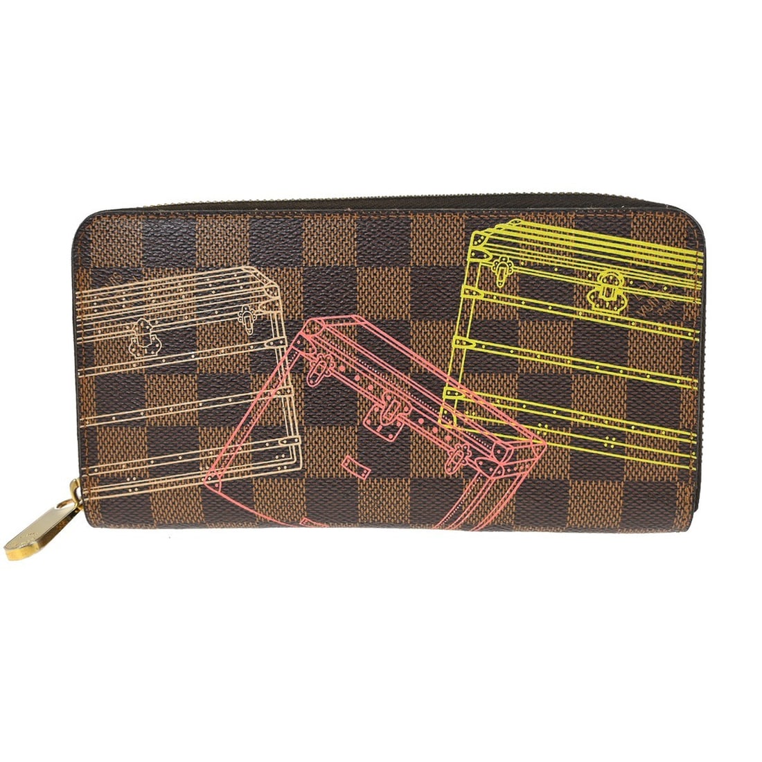 Louis Vuitton N63026 Damier Ebene Zip Around Wallet Brown: Louis Vuitton N63026 Damier Ebene Zip Around Wallet Brown Louis Vuitton Damier Ebene Trunk Zippy wallet in brown Damier canvas with leather trim and a zip-around style. This vintage wallet features lo