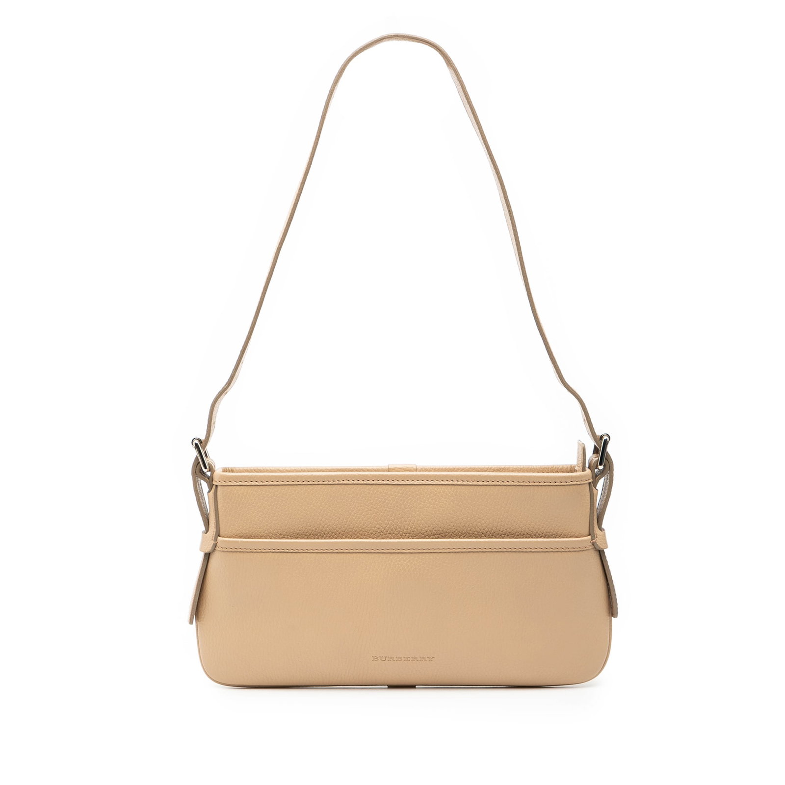 Burberry Brown Leather Adjustable Strap Shoulder Bag with Zip Closure: Burberry Brown Leather Adjustable Strap Shoulder Bag with Zip Closure This Burberry shoulder bag features a brown leather body with an adjustable flat shoulder strap, a top zip closure, exterior front