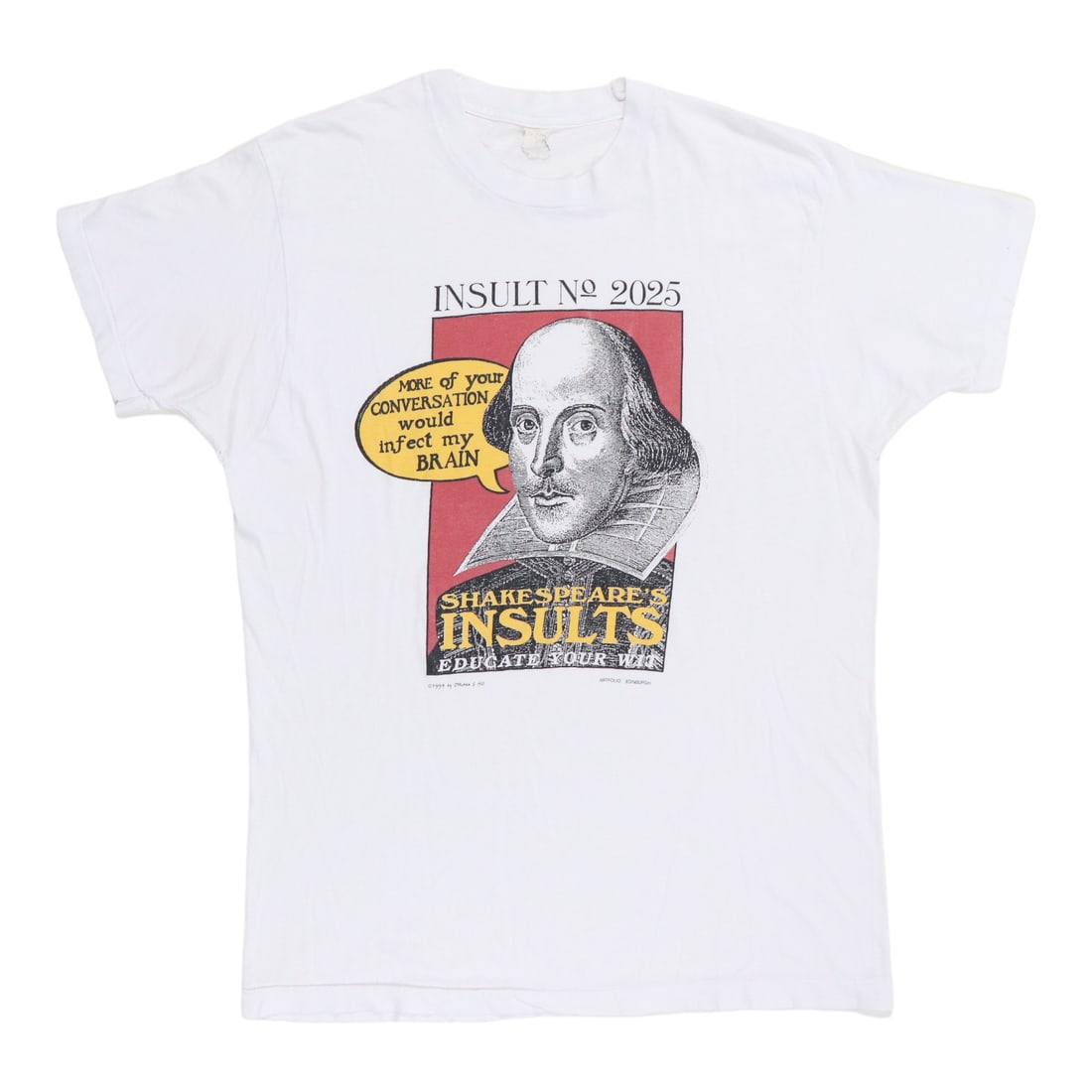 Vintage 1994 Cotton T Shirt Featuring Shakespeare Insults White Graphic: Vintage 1994 Cotton T Shirt Featuring Shakespeare Insults White Graphic This is an original vintage 1994 Shakespeare's Insults shirt featuring graphics on both the front and back. Made from 100% cotto