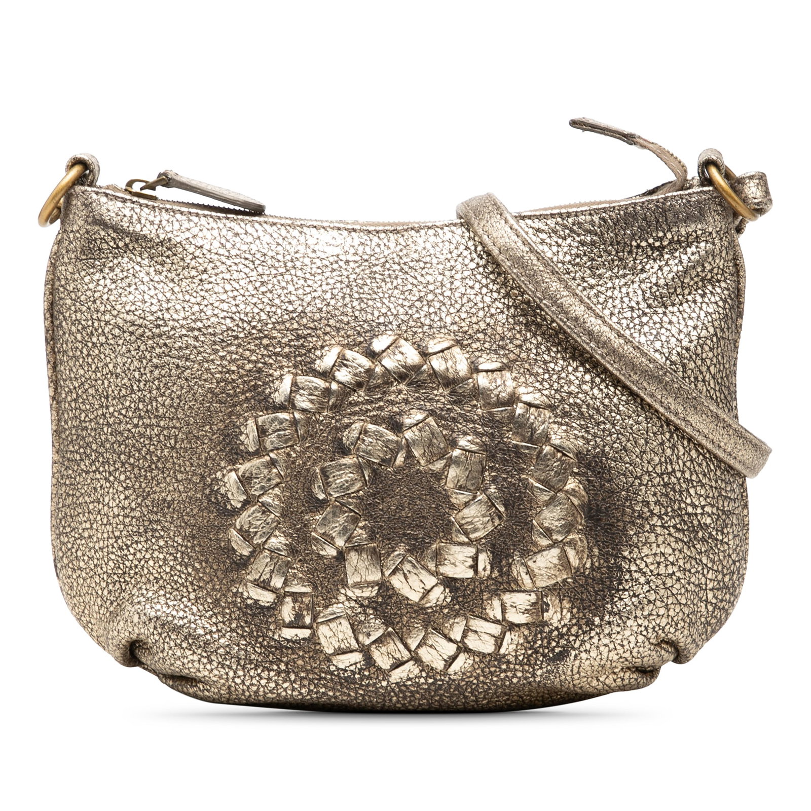 Bottega Veneta Illusion Shoulder Bag Gold Leather Intrecciato Trim (1 of 8)