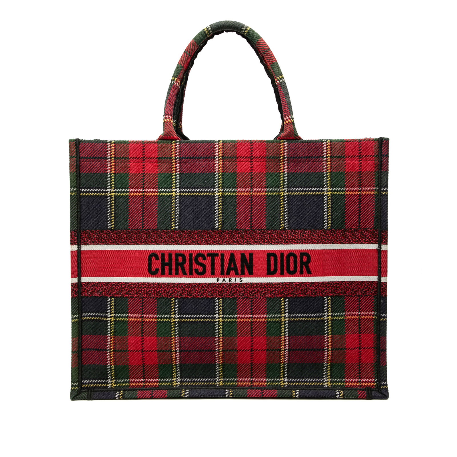 Dior Tartan Check Embroidered Canvas Book Tote Large: Dior Tartan Check Embroidered Canvas Book Tote Large This Dior Large Embroidered Canvas Tartan Check Book Tote features a spacious, open-top design crafted from high-quality fabric with a distinctive 