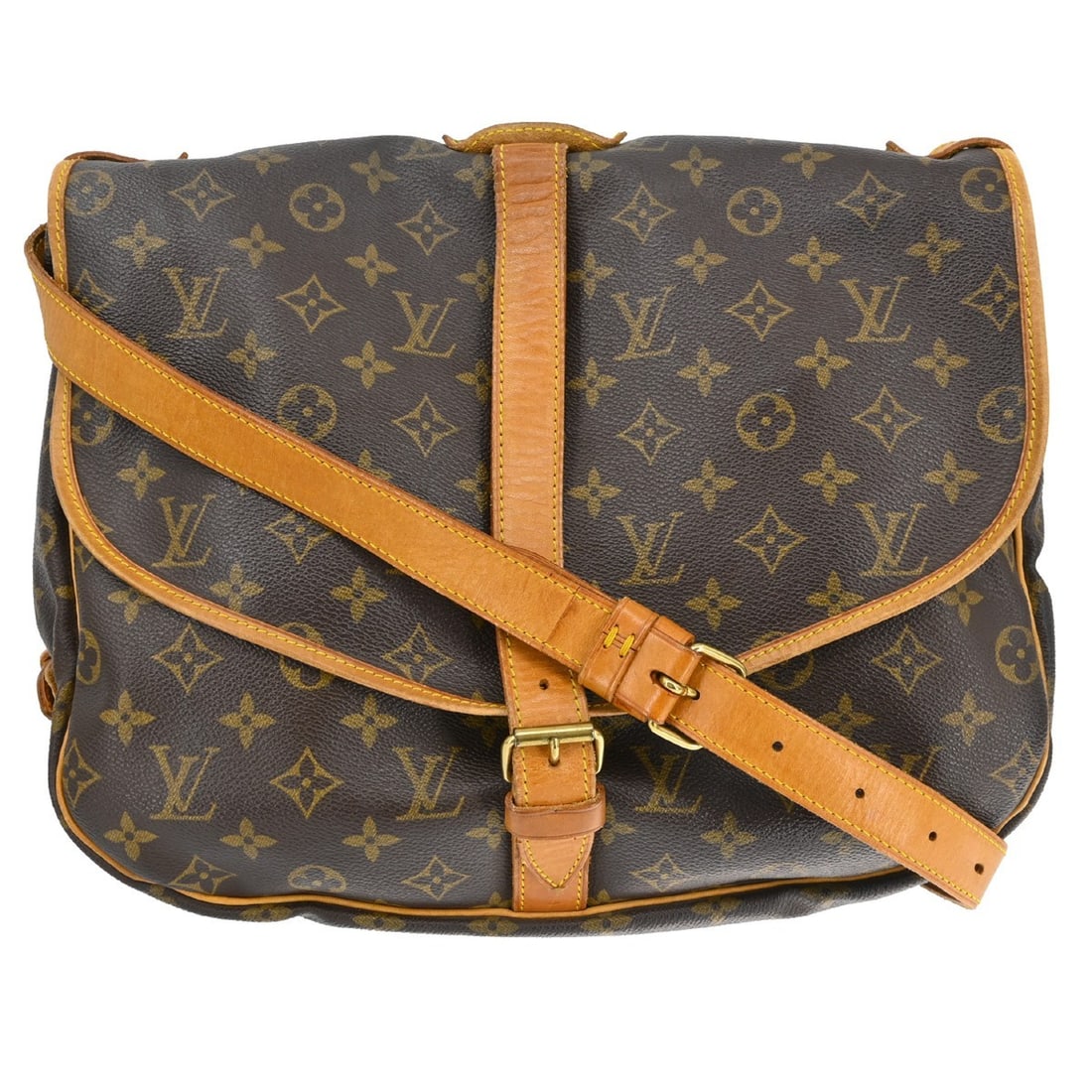 Louis Vuitton Saumur 35 Monogram Crossbody Shoulder Bag M42254: Louis Vuitton Saumur 35 Monogram Crossbody Shoulder Bag M42254 Vintage Louis Vuitton Saumur 35 shoulder bag in the Monogram line, crafted in brown monogram canvas with leather trim and a crossbody str